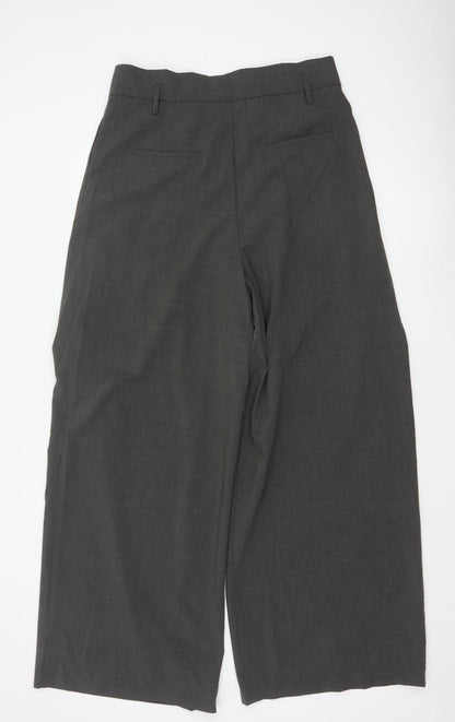Zara Women Grey Wide-Leg Pleated High-Rise Trousers Size 14