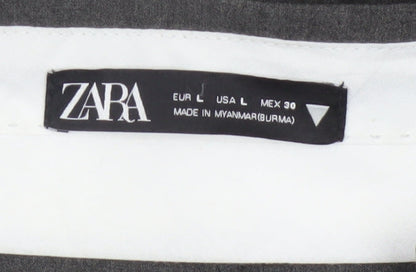 Zara Women Grey Wide-Leg Pleated High-Rise Trousers Size 14