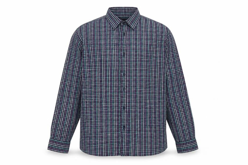 F&F Men's Blue Checked Long Sleeve Button-Up Cotton Shirt 2XL