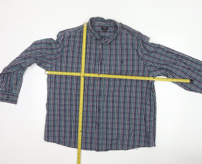 F&F Men's Blue Checked Long Sleeve Button-Up Cotton Shirt 2XL