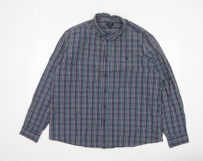 F&F Men's Blue Checked Long Sleeve Button-Up Cotton Shirt 2XL
