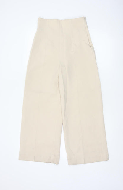 Zara Womens Beige Wide-Leg High Rise Tailored Trousers XS
