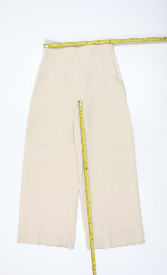 Zara Womens Beige Wide-Leg High Rise Tailored Trousers XS