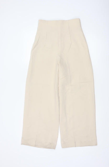 Zara Womens Beige Wide-Leg High Rise Tailored Trousers XS