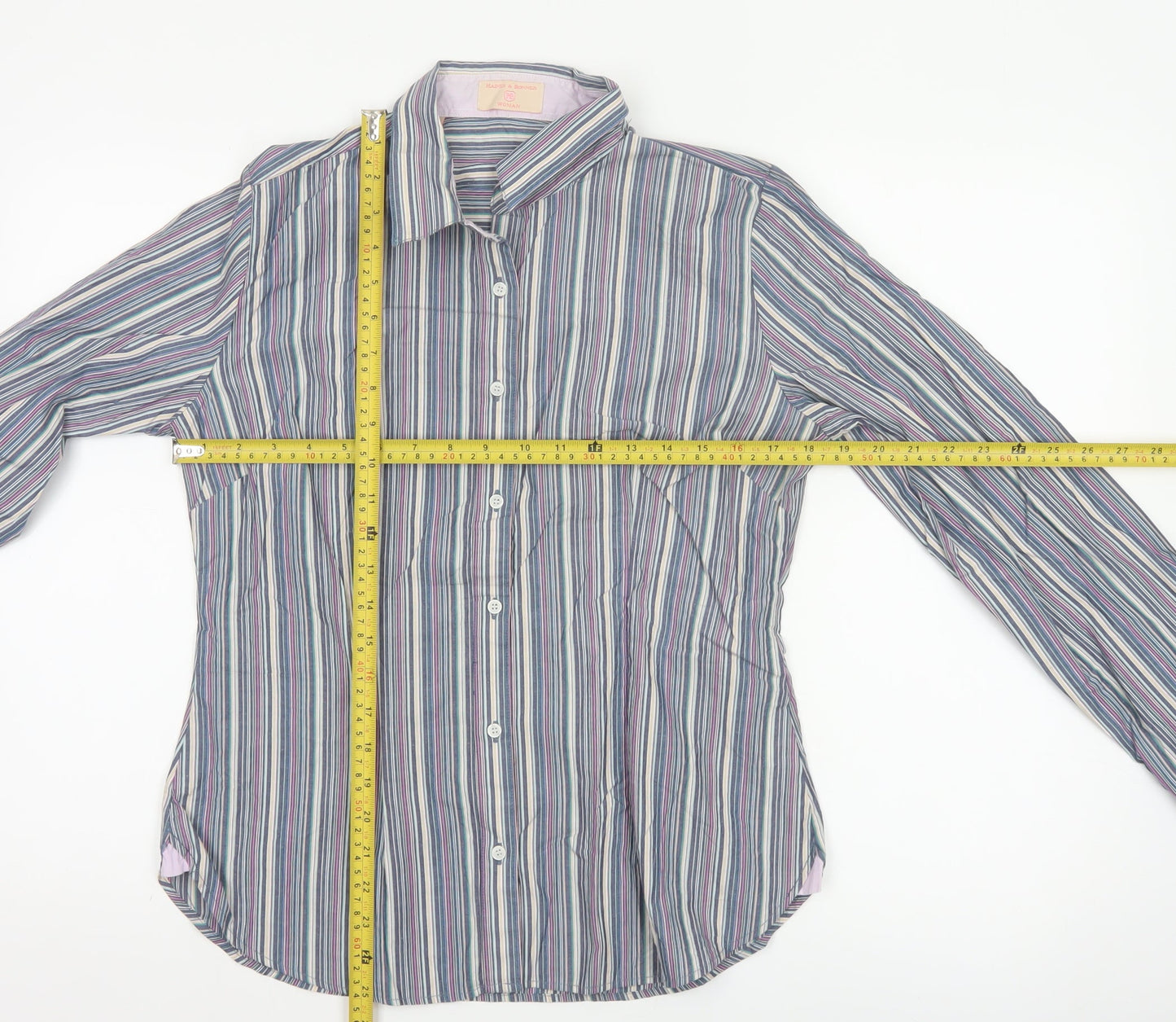 Haines & Bonner Women’s Multicoloured Striped Cotton Button-Up Shirt Size 12