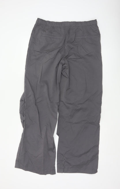 Zara Women Grey Wide-Leg Trousers L Polyester Blend Casual