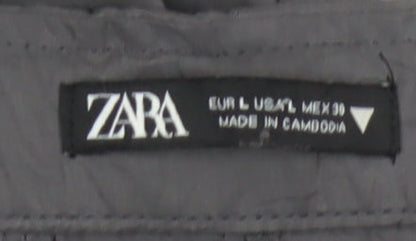 Zara Women Grey Wide-Leg Trousers L Polyester Blend Casual