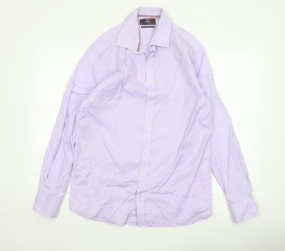 Marks and Spencer Men's Purple Slim Fit 16in Cotton Button-Up Shirt