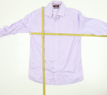 Marks and Spencer Men's Purple Slim Fit 16in Cotton Button-Up Shirt