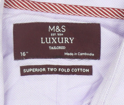 Marks and Spencer Men's Purple Slim Fit 16in Cotton Button-Up Shirt