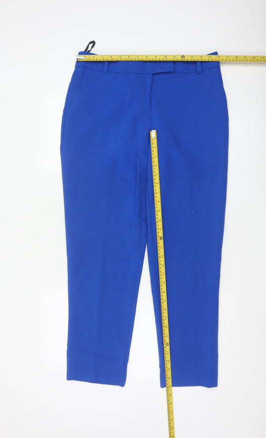 Next Women Blue Slim Fit Ankle Trousers Size 12L Polyester Viscose Blend