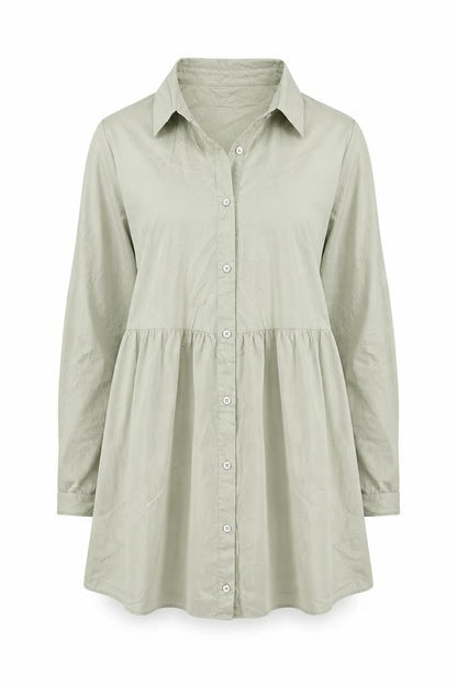 Front view of ASOS Women Beige Cotton Shirt Dress, size 12, Long Sleeve Casual