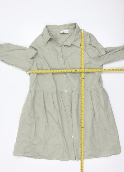ASOS Women Beige Cotton Shirt Dress Size 12 Long Sleeve Casual