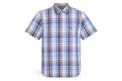 John Lewis Men Blue Checked Cotton Short Sleeve Button-Up Shirt Medium