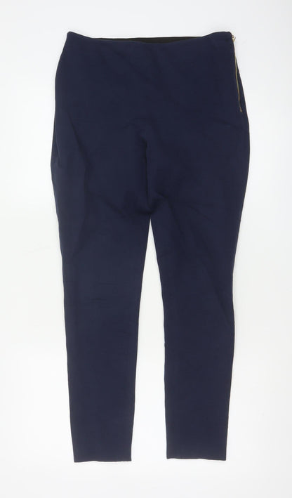 French Connection Women's Navy Blue Cotton Blend Slim Tapered Trousers Size 12
