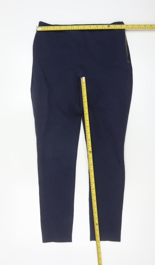 French Connection Women's Navy Blue Cotton Blend Slim Tapered Trousers Size 12