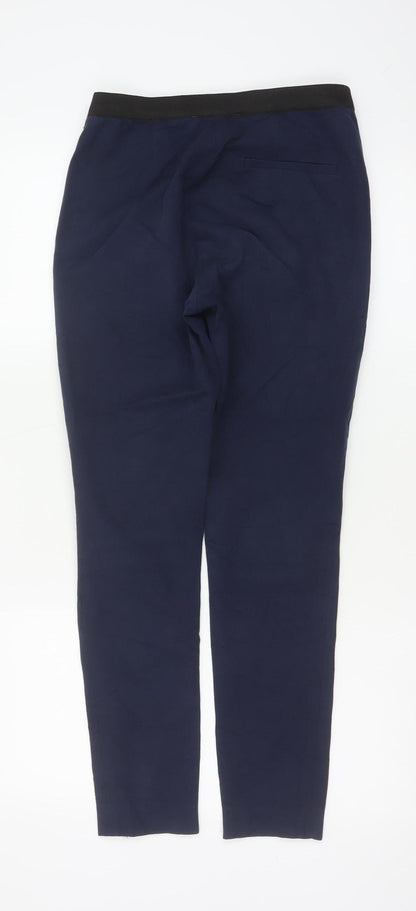 French Connection Women's Navy Blue Cotton Blend Slim Tapered Trousers Size 12
