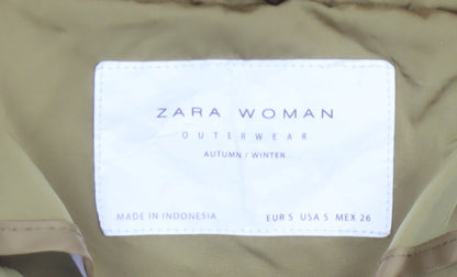 Zara Unisex Green Hooded Parka Coat Size S Zip Lined Autumn Winter