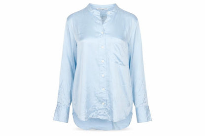 Zara Women Blue Silk Button-Up Long Sleeve Shirt XS