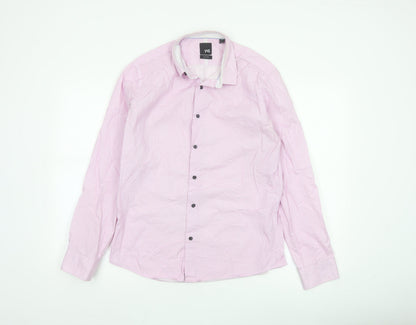 yd. Men's Pink Slim Fit Long Sleeve Button-Up Cotton Shirt M