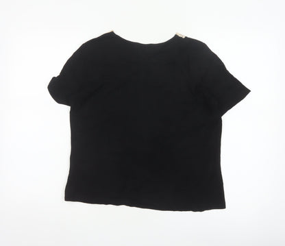 Eastex Women's Black Short Sleeve Lace Neck Viscose Blouse UK 14