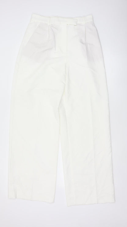 Zara Women White Pleated Straight Trousers Size M