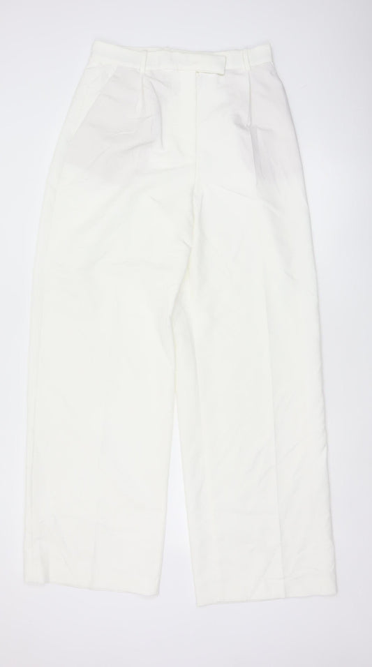 Zara Women White Pleated Straight Trousers Size M