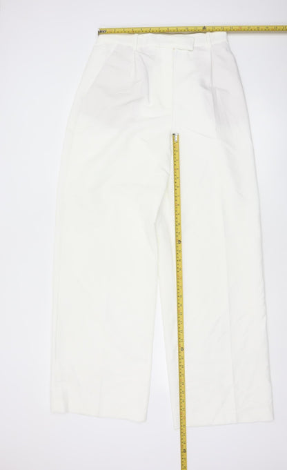 Zara Women White Pleated Straight Trousers Size M