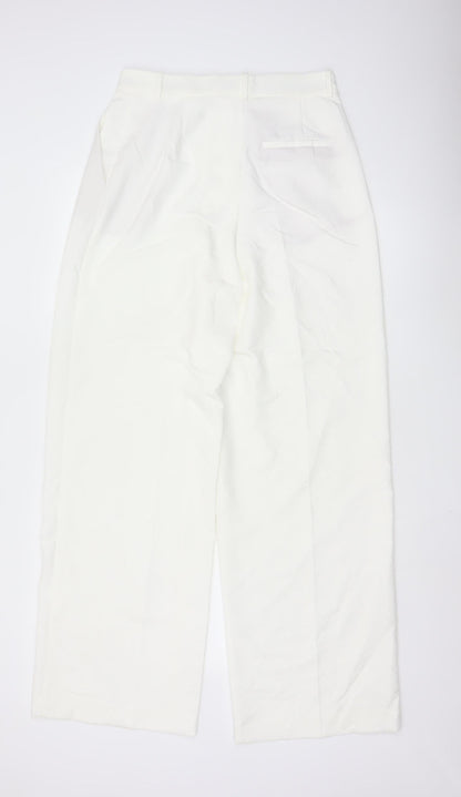 Zara Women White Pleated Straight Trousers Size M