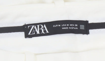 Zara Women White Pleated Straight Trousers Size M