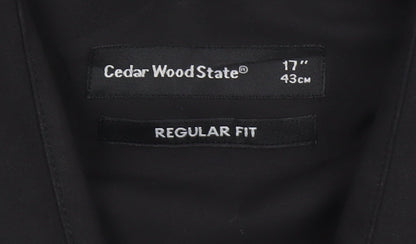 Cedar Wood State Men's Black Regular Fit Long Sleeve Button-Up Shirt 17in