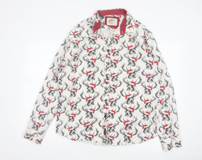 Joe Browns Men's White Stag Print Cotton Long Sleeve Shirt Size M