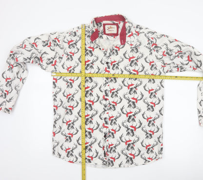 Joe Browns Men's White Stag Print Cotton Long Sleeve Shirt Size M