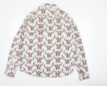 Joe Browns Men's White Stag Print Cotton Long Sleeve Shirt Size M