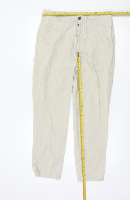 Marks and Spencer Men's Beige Linen Blend Chino Trousers 32W 31L Regular Fit