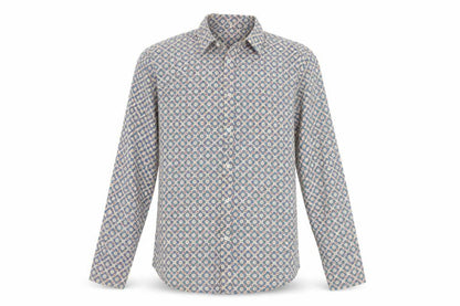 Frangipani Men's Blue Geometric Cotton Long Sleeve Casual Shirt L