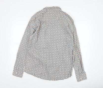 Frangipani Men's Blue Geometric Cotton Long Sleeve Casual Shirt L
