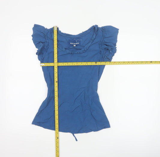 Rocha John Rocha Women’s Blue Ruffle Short Sleeve Cotton Top Size 10
