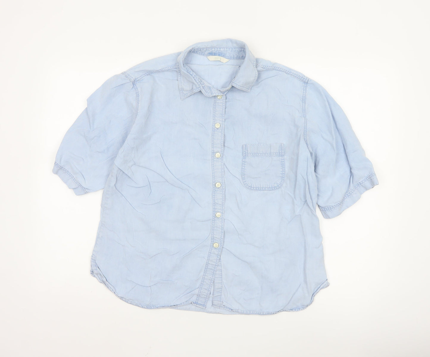 Marks and Spencer Women Blue Button-Up Short Sleeve Shirt Size 16