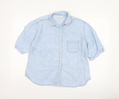 Marks and Spencer Women Blue Button-Up Short Sleeve Shirt Size 16