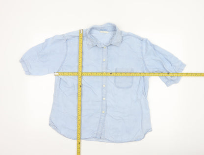 Marks and Spencer Women Blue Button-Up Short Sleeve Shirt Size 16