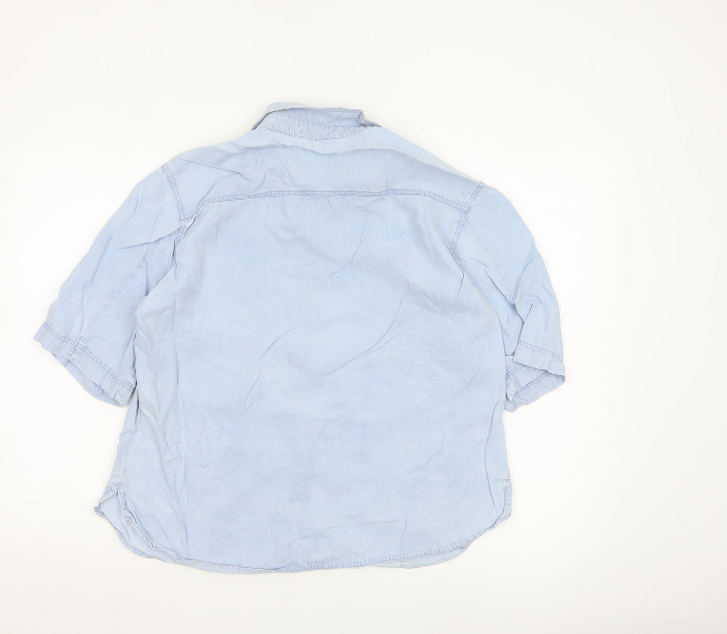 Marks and Spencer Women Blue Button-Up Short Sleeve Shirt Size 16