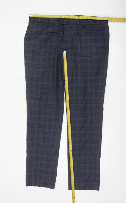 Next Men's Grey Check Regular Fit Business Trousers 38W 33L