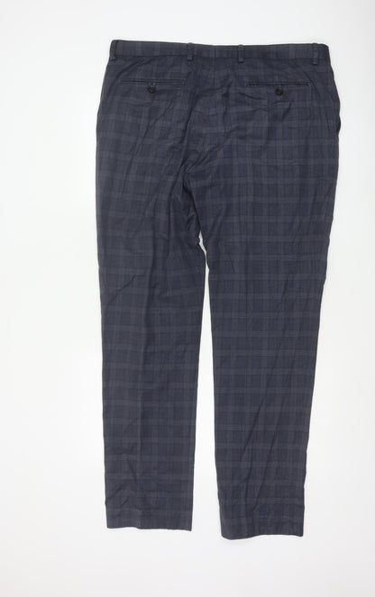 Next Men's Grey Check Regular Fit Business Trousers 38W 33L