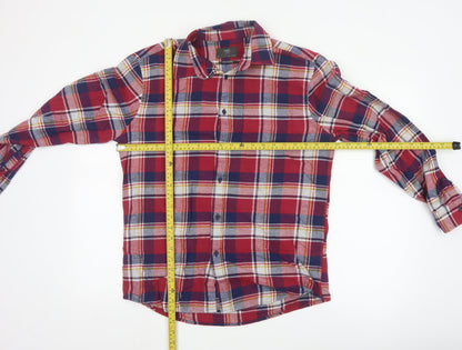 Marks and Spencer Mens Red Blue Check Cotton Flannel Shirt M