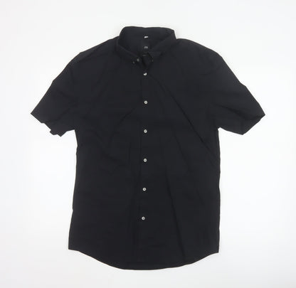 River Island Men’s Black Muscle Fit Short Sleeve Button-Up Shirt L
