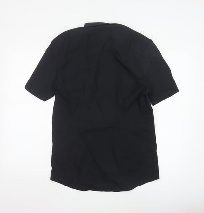River Island Men’s Black Muscle Fit Short Sleeve Button-Up Shirt L