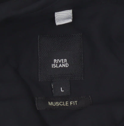 River Island Men’s Black Muscle Fit Short Sleeve Button-Up Shirt L