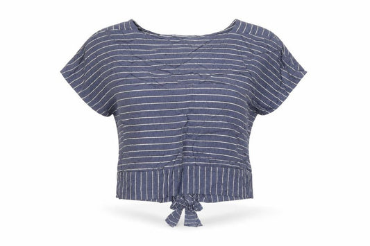 Oliver Bonas Women's Blue Striped Cropped Tie Blouse Size 12