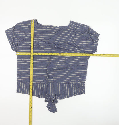 Oliver Bonas Women's Blue Striped Cropped Tie Blouse Size 12